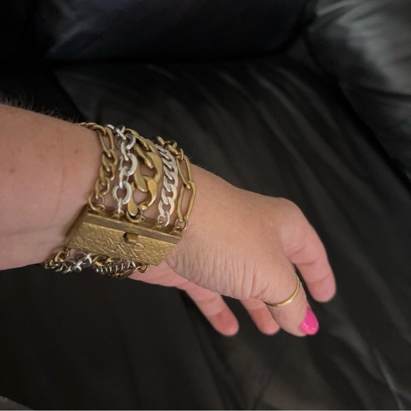 Silpada KR chunky brass silver and gold tone bracelet - Picture 5 of 6